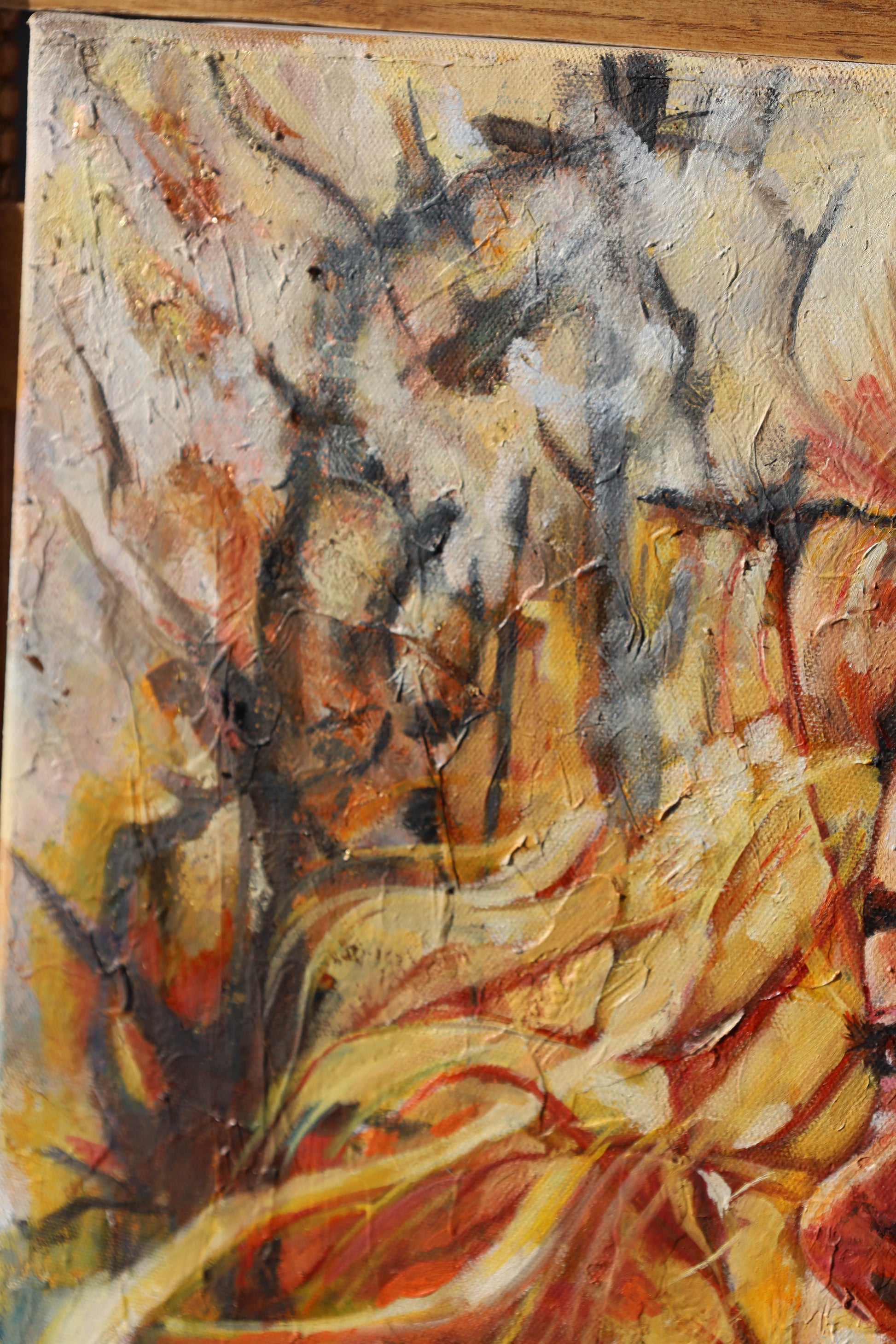 Abstract painting with a variety of colors on a textured surface